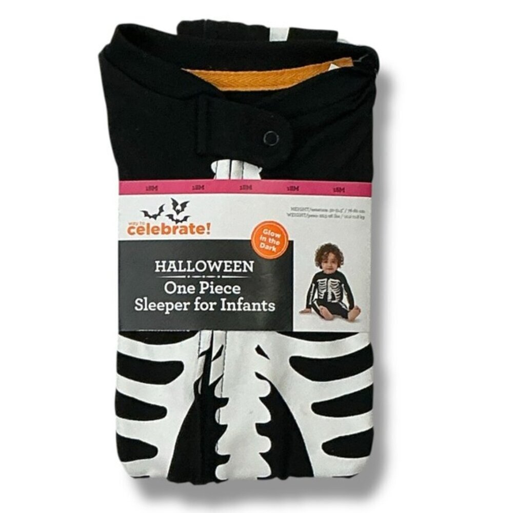 Halloween Skeleton Glow in Dark Sleeper 1 Piece Costume Baby Infant 18 Months - Picture 2 of 16